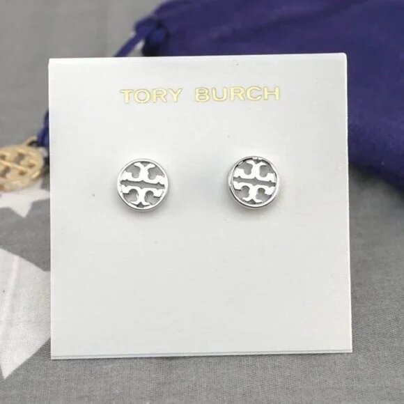 Tory Burch Miller Stud Earrings in Silver (Brand New with Dust Bag) - Picture 1 of 6
